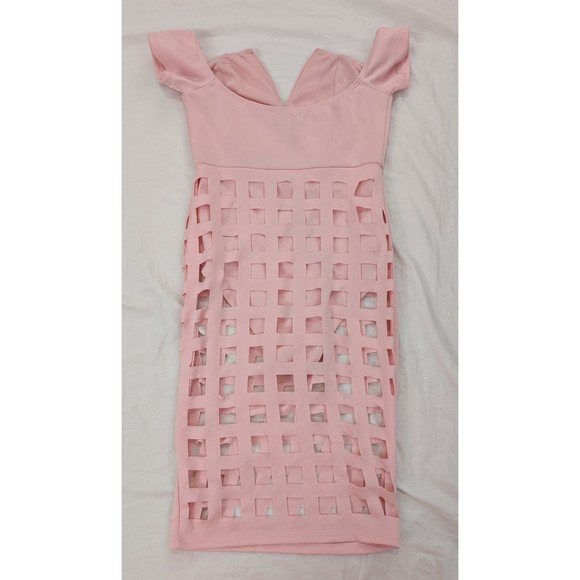 Auditions Spandex Bodycon Dress V neck Cut out Body suit Sz S Pink - Picture 10 of 10
